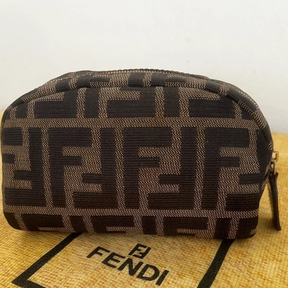 FENDI FF Zucca Monogram Cosmetic/Vanity Pouch Italy EUC Circa1980’s-1990’s